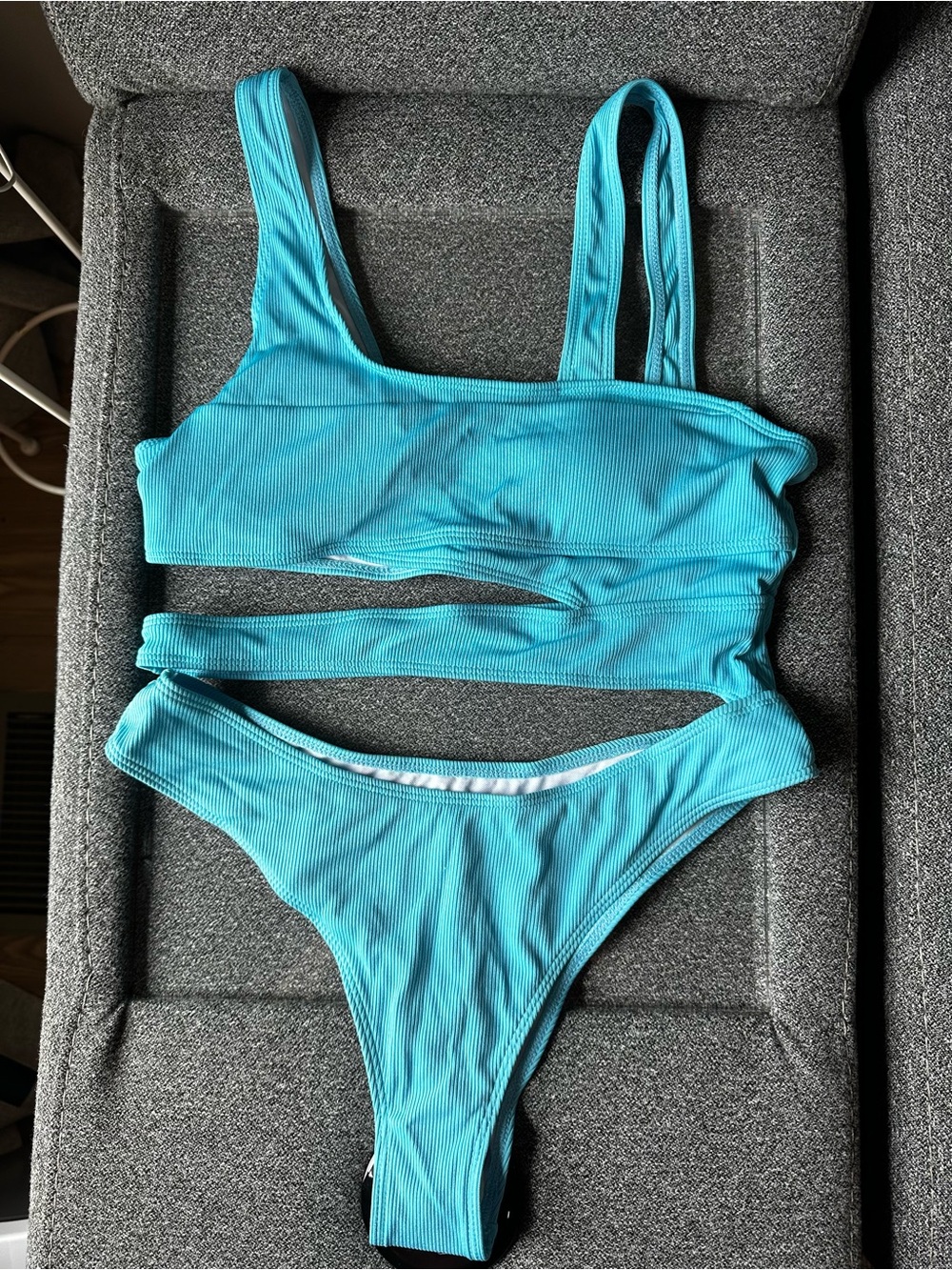 Brand New LG Blue Ribbed One-Piece Cutout Monokini
